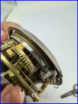Silver Repousse Pair Case Painted Dial Fusee Demela London Antique Pocket Watch
