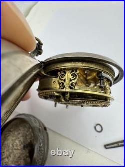 Silver Repousse Pair Case Painted Dial Fusee Demela London Antique Pocket Watch