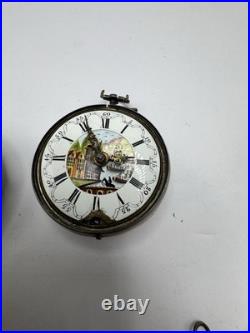 Silver Repousse Pair Case Painted Dial Fusee Demela London Antique Pocket Watch