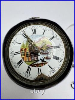 Silver Repousse Pair Case Painted Dial Fusee Demela London Antique Pocket Watch