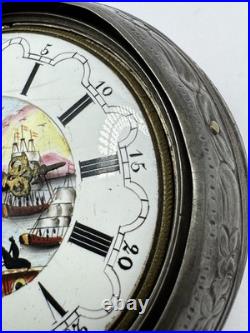 Silver Repousse Pair Case Painted Dial Fusee Demela London Antique Pocket Watch