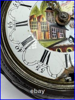 Silver Repousse Pair Case Painted Dial Fusee Demela London Antique Pocket Watch