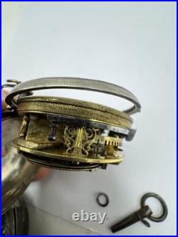 Silver Repousse Pair Case Painted Dial Fusee Demela London Antique Pocket Watch