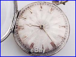 Silver dial verge fusee open face sterling silver case dated 1831