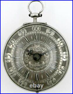 Silver pocket watch, pair cases, champleve dial Nailsea, Gloucester, c1740