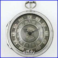 Silver pocket watch, pair cases, verge, champleve dial London, 1748