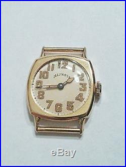 Solid 18k Gold 1915 Illinois Watch Co Mens Cushion Case Springfield 19J Movement