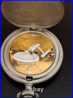Star Trek Enterprise Franklin Mint Federation Stand Pocket Watch Leather Case