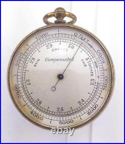Stunning Gilt Brass Cased Aneroid Pocket Watch Barometer Altimeter 1870 & Case