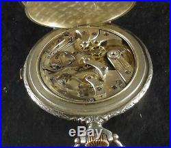 Superb Longines Silver Chronograph Pocket Watch Carved Hunter Case Antique Rare