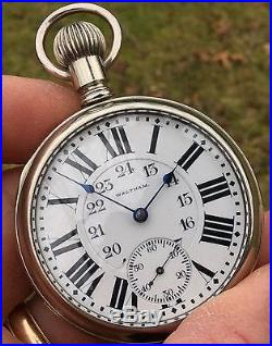 Superb Waltham Crescent St. 18s 21 Jewel Display Case Pocket Watch with Rare Dial