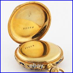 Swiss 18K Solid Gold Enamel Bird & Flowers Ladies Pendant Pocket Watch 24mm