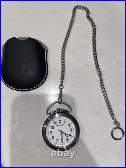 Swiss Army Quartz Red Pocket Watch with Black Leather Case & Chain