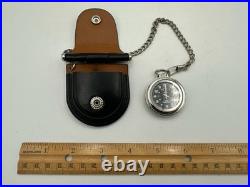 Swiss Army pocket watch with hinged leather case