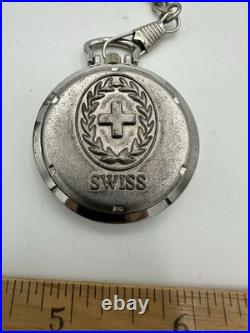 Swiss Army pocket watch with hinged leather case