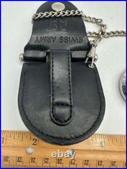 Swiss Army pocket watch with hinged leather case