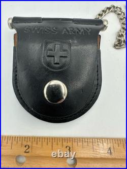 Swiss Army pocket watch with hinged leather case