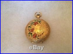 Swiss Ladys Pendant Hunter case 18k yellow gold, enameled cylinder escapement