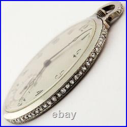Swiss Platinum High Grade Ultra Thin Diamond Case & Bow Pocket Watch 18-19j 42mm