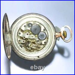 Swiss Pocket Watch Art Nouveau Niello Enamel with Rose Gold Inlay Floral Case