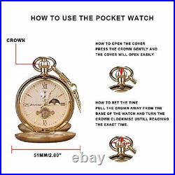 Tourbillon Phase Moon Double Gold Case Manual winding mechanical pocket watch