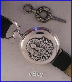 UNIQUE CASE ALL ORIGINAL 1870 French MILITARY Oriental AWARD SILVER Wrist Watch