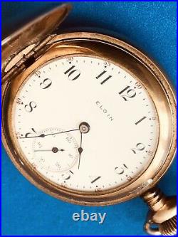 UNIQUE DESIGN Antique 1908 Elgin Pocket Watch 6S in Hunter Case RUNS 112 Years O