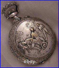 UNIQUE Football Play Engraved CASE 120 Year Old Swiss Pocket Watch Serviced