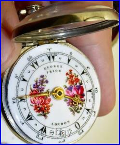 Unique antique George Prior Verge Fusee pair case enamel pocket watch. Ottoman
