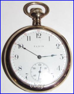 VINTAGE 1912 ELGIN 7j OPEN FACE POCKET WATCH! GF 12s CASE! GRADE 303! GOLD COLOR