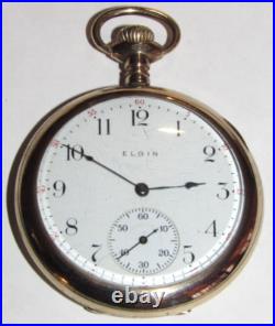 VINTAGE 1912 ELGIN 7j OPEN FACE POCKET WATCH! GF 12s CASE! GRADE 303! GOLD COLOR