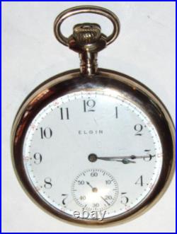 VINTAGE 1912 ELGIN 7j OPEN FACE POCKET WATCH! GF 12s CASE! GRADE 303! GOLD COLOR