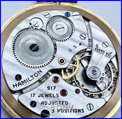VINTAGE HAMILTON 917 Cal 3 ADJ 14k Gold F. Case Mint In Original Case Running