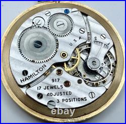 VINTAGE HAMILTON 917 Cal 3 ADJ 14k Gold F. Case Mint In Original Case Running