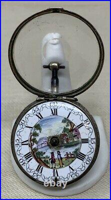 Verge Fusee Pocket Watch 1780 by J. Wilders London Silver Case Scenic Dial