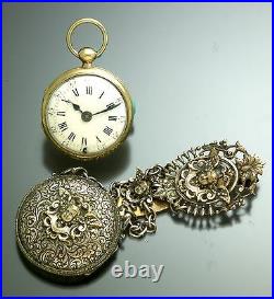 Verge Fusee Pocket Watch with Chatelaine Outer Embossed Cherub Case Antique 1750