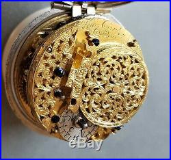 Verge fusee circa 1700 pair cased silver pocket watch montre coq spindeluhr