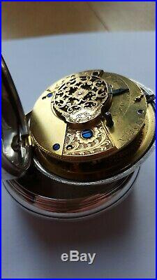 Verge fusee pair cased sterling silver antique pocket watch
