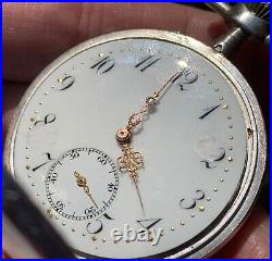 Very Nice 10 Jewel Pocket Watch withCylinder escapement, Running, Silver Case 47mm