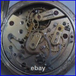 Vibrante chronograph pocket watch silver carved hunter case 51,5 mm. In diameter