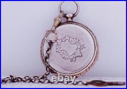 Victorian Pocket Watch Hand Engraved Silver Case Fancy Dial-Key Wind c1870-Chain