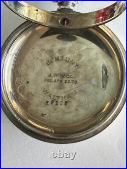 Vintage 18 Size Waltham Pocket Watch Case Pendant Set Only Locomotive On Back