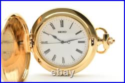 Vintage 1993 N MINT withBox Seiko Pocket Watch 7N21-0A00 Gold Full Hunter 44mm