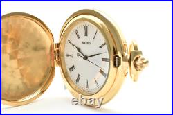 Vintage 1993 N MINT withBox Seiko Pocket Watch 7N21-0A00 Gold Full Hunter 44mm