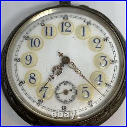 Vintage ANCRE LIGNE DROITE 15 Rubis Pocket Watch 800 Silver Case Ameling Merkes