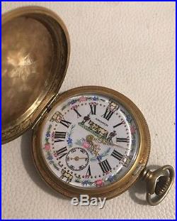 Vintage Amchron 17 Jewel Incabloc Pocket Watch withPainted Dial Hunter Case RARE