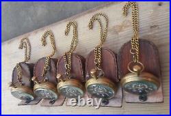 Vintage Antique Marine Anchor Brass Pocket Watch With Leather Case 5 Units Gift