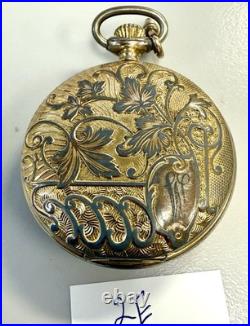 Vintage Caravelle Swiss Made Gold Tone Hunter Case Pocket Watch Engraved Floral