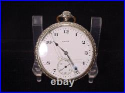 Vintage ELGIN O. F. Pocket Watch 7 Jewels 16 Size 14k White Gold Filled Case NR