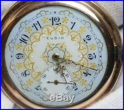 Vintage Elgin Fancy Multi Color Dial Enamel G F Hunting Case Pocket Watch 1800s